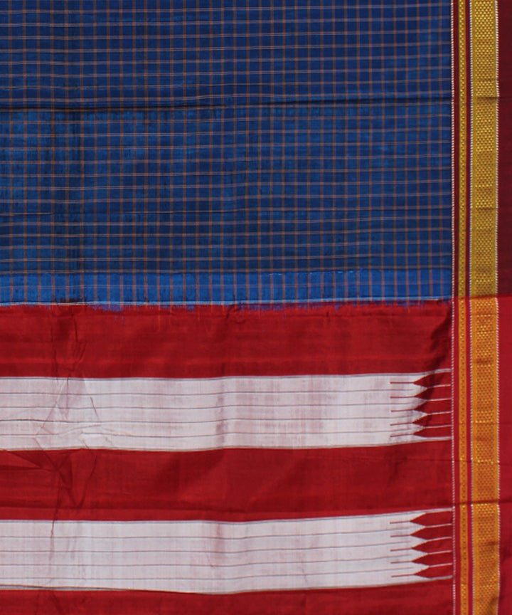 Blue stripe handwoven cotton art silk chikki paras border ilkal sari