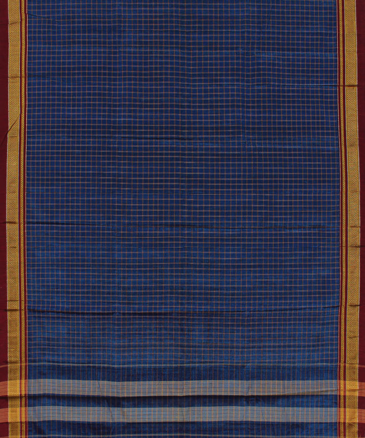 Blue stripe handwoven cotton art silk chikki paras border ilkal sari