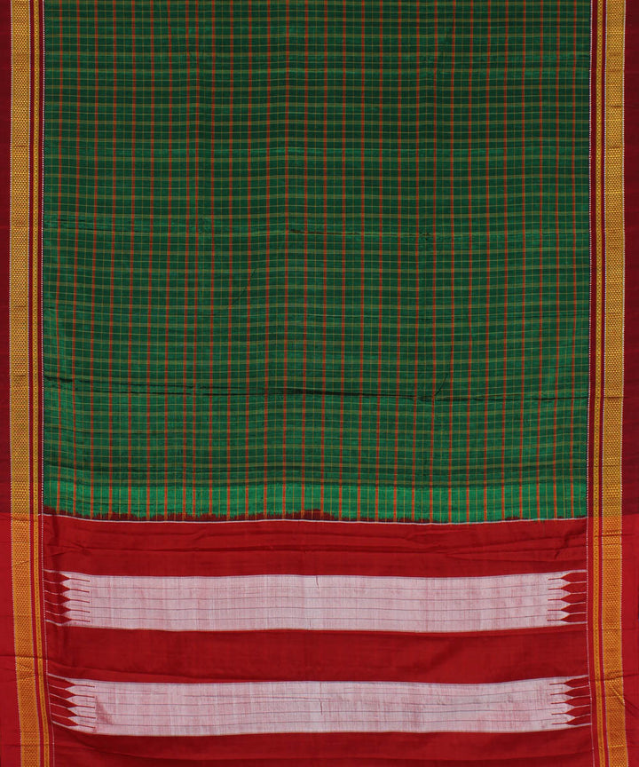 Dark green handwoven cotton art silk chikki paras border ilkal sari