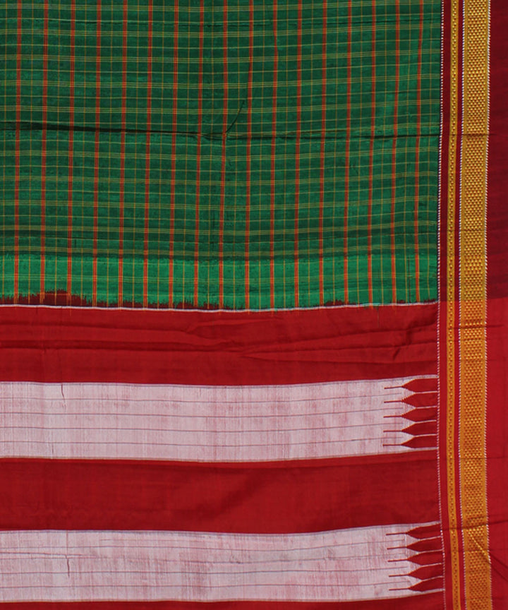 Dark green handwoven cotton art silk chikki paras border ilkal sari