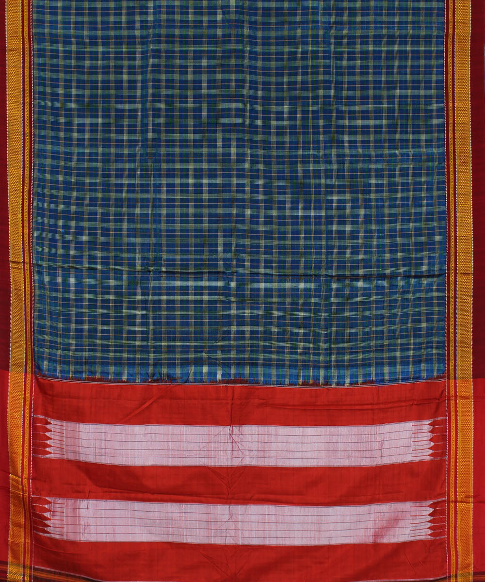Blue green handloom cotton art silk chikki paras border ilkal saree