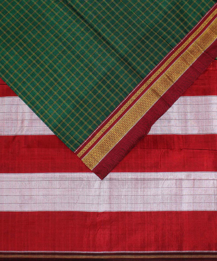 Dark green handloom cotton art silk chikki paras border ilkal saree