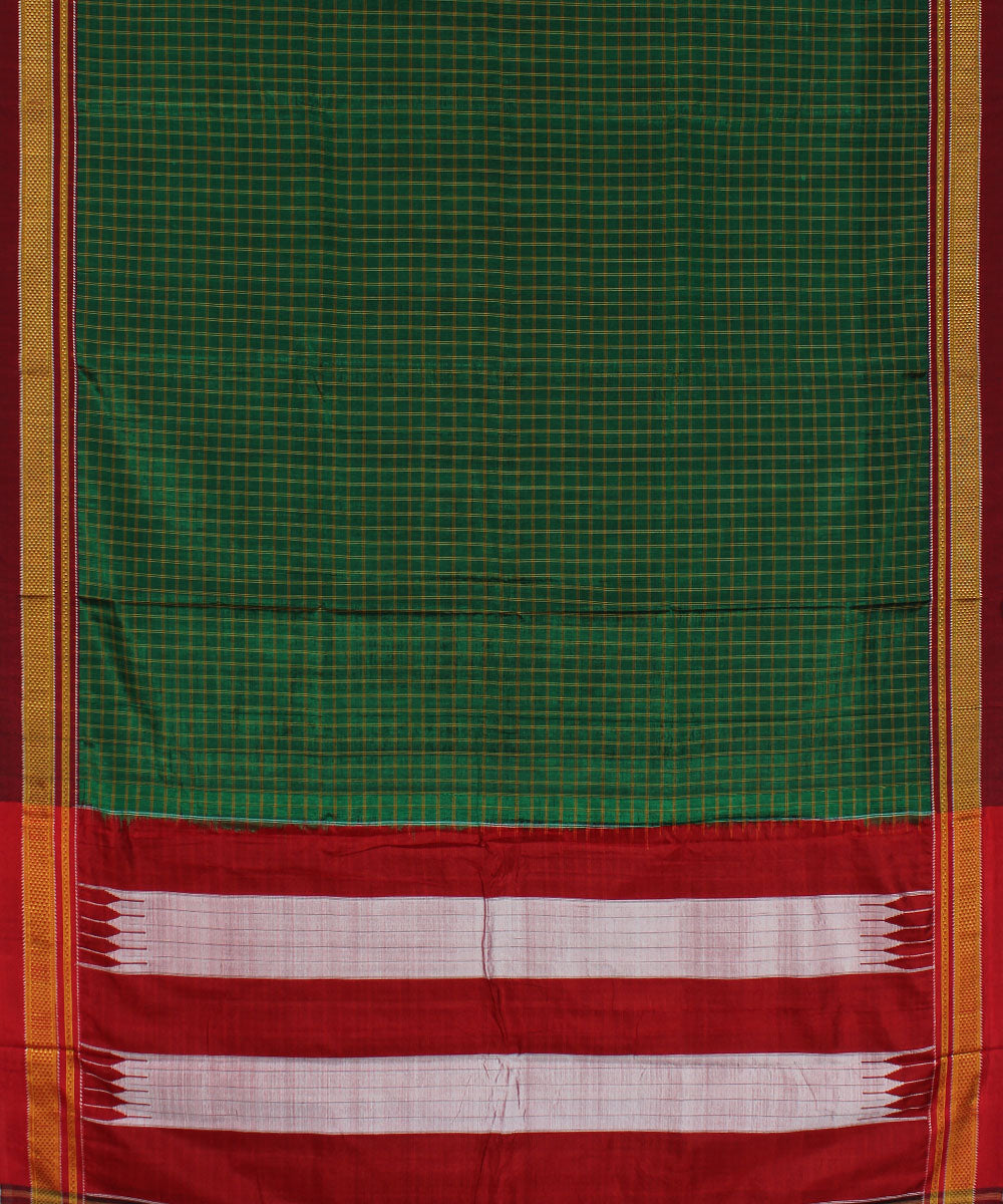 Dark green handloom cotton art silk chikki paras border ilkal saree