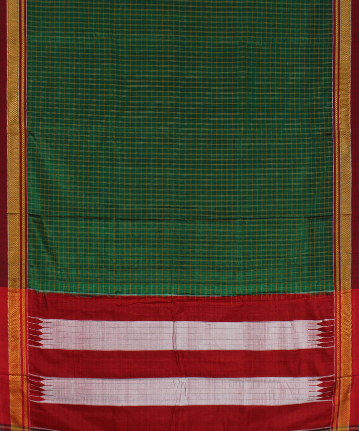 Dark green handloom cotton art silk chikki paras border ilkal saree