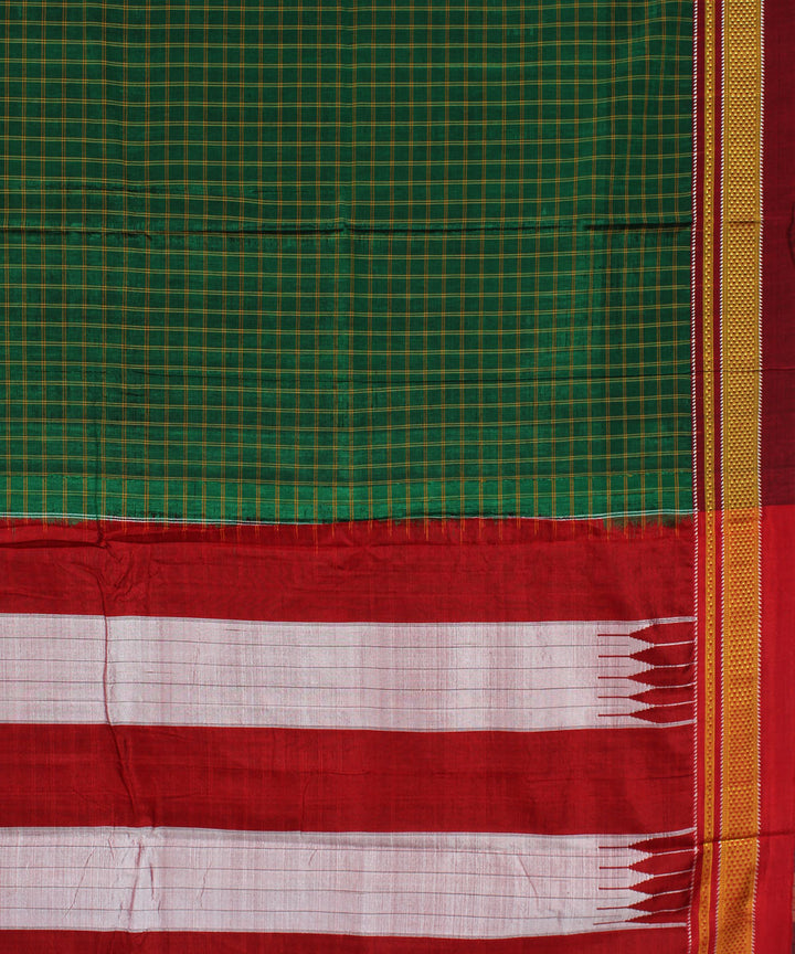 Dark green handloom cotton art silk chikki paras border ilkal saree
