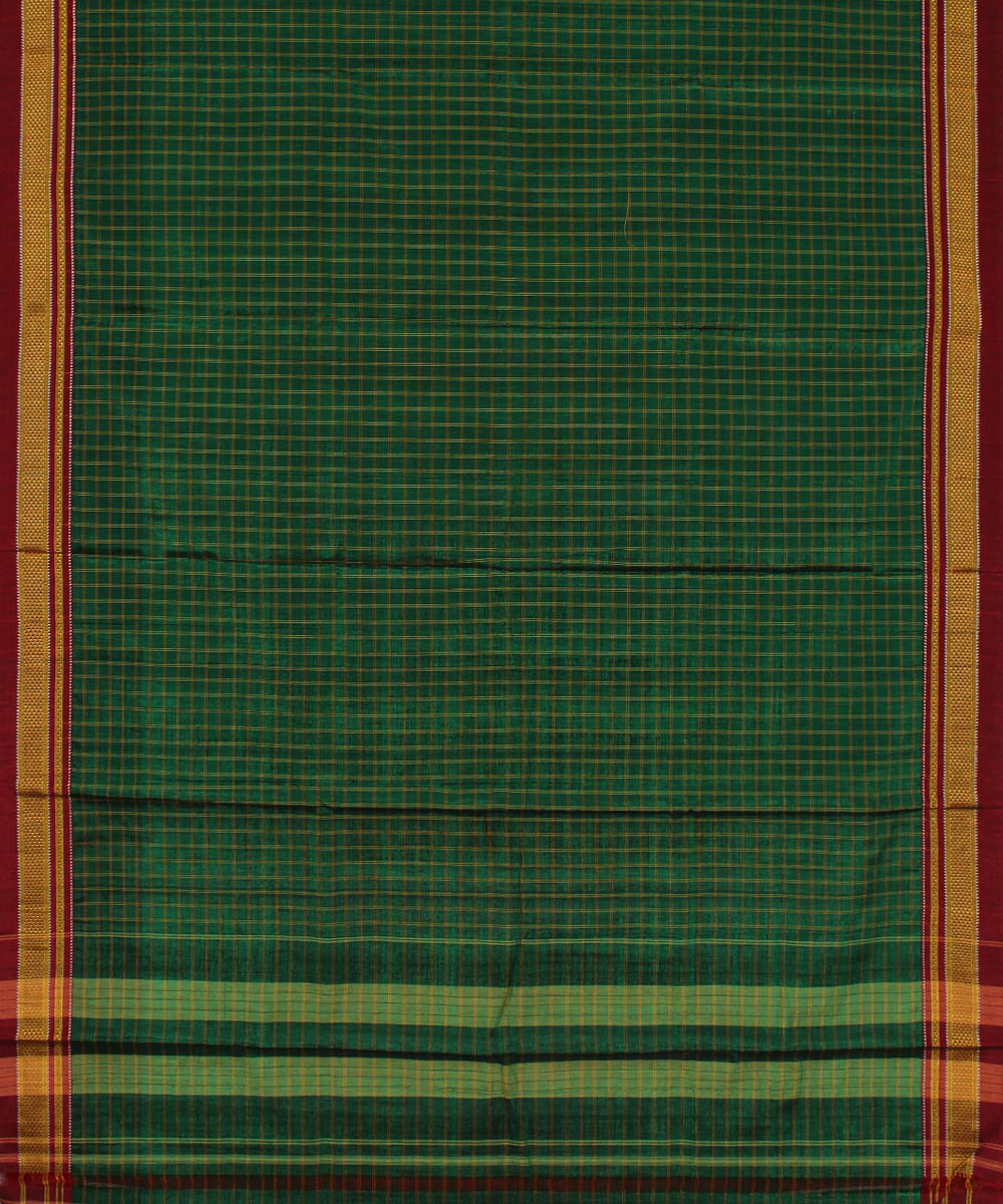 Dark green handloom cotton art silk chikki paras border ilkal saree