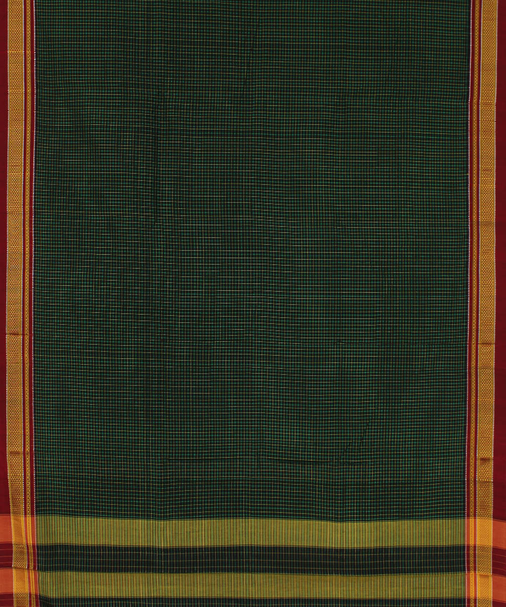 Black green handloom cotton art silk chikki paras border ilkal saree