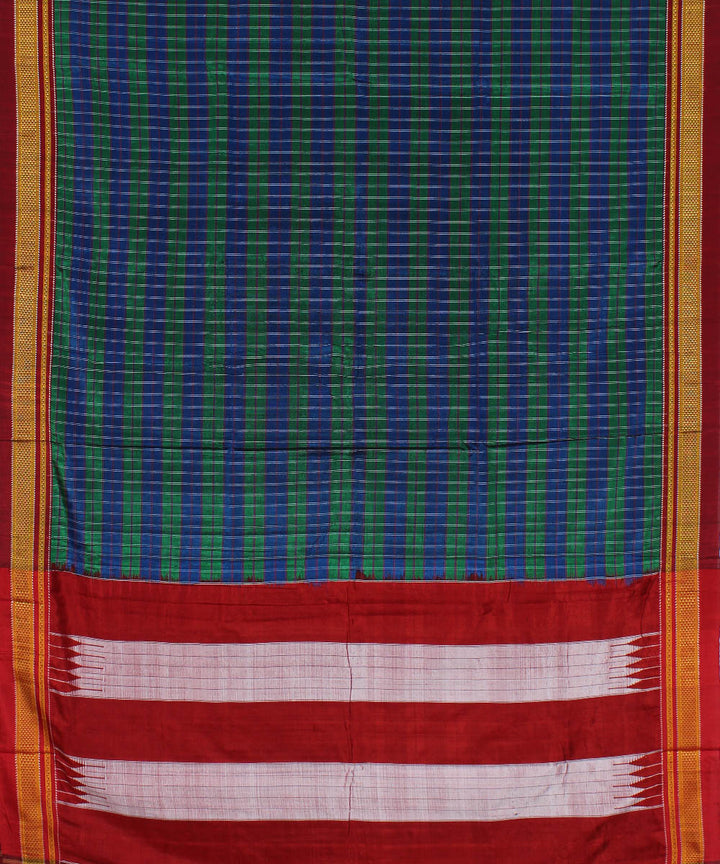 Blue green hand loom cotton art silk chikki paras border ilkal saree