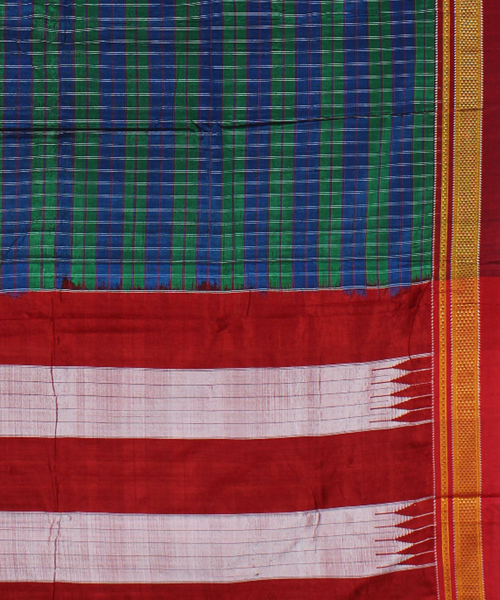 Blue green hand loom cotton art silk chikki paras border ilkal saree