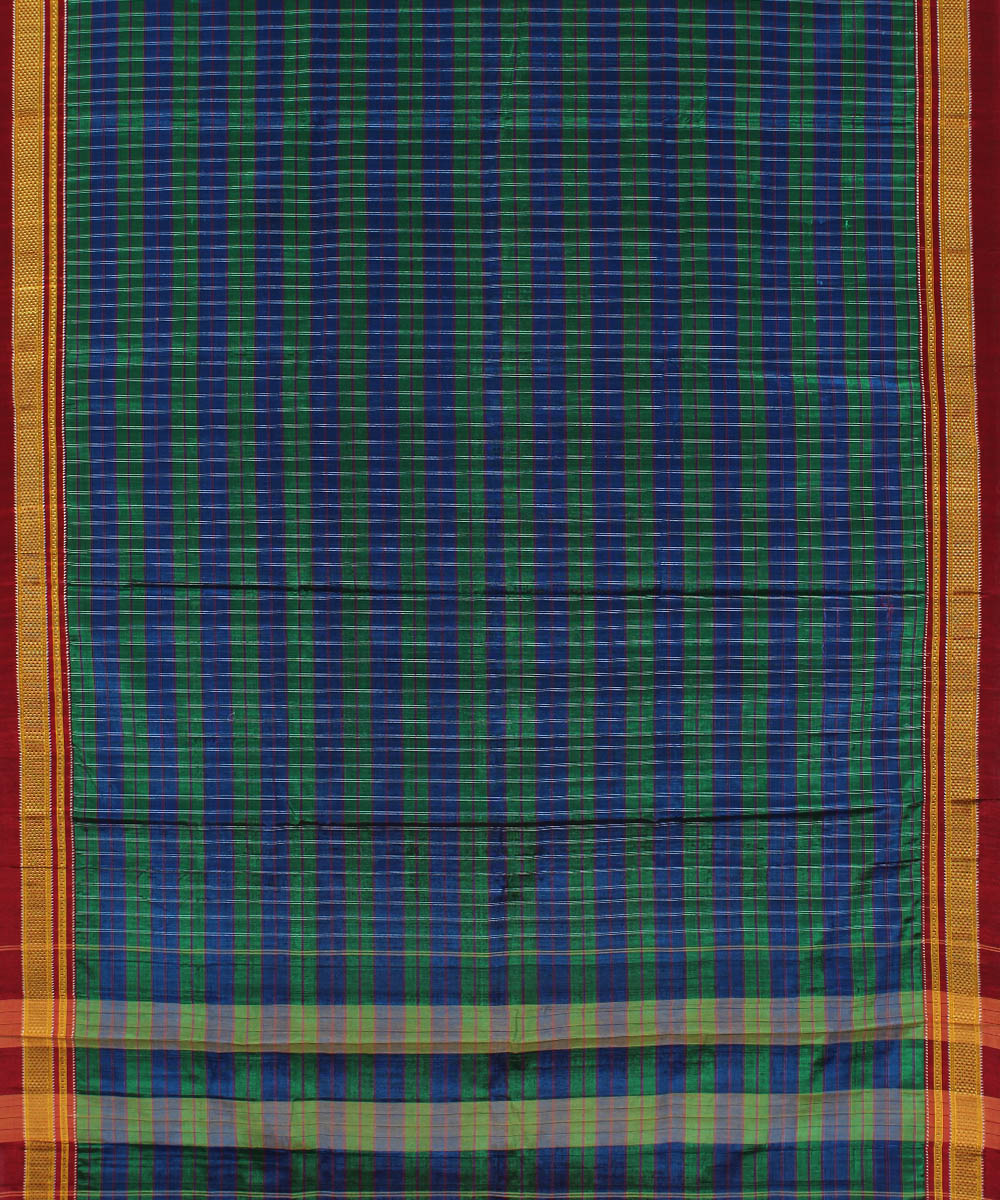 Blue green hand loom cotton art silk chikki paras border ilkal saree