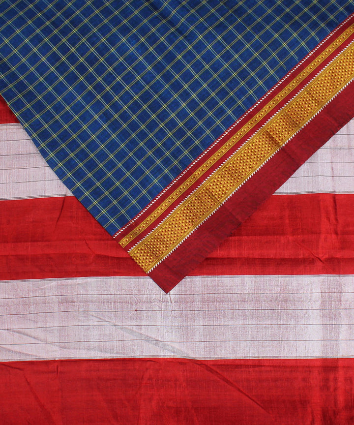 Cyan blue handloom cotton art silk chikki paras border ilkal saree