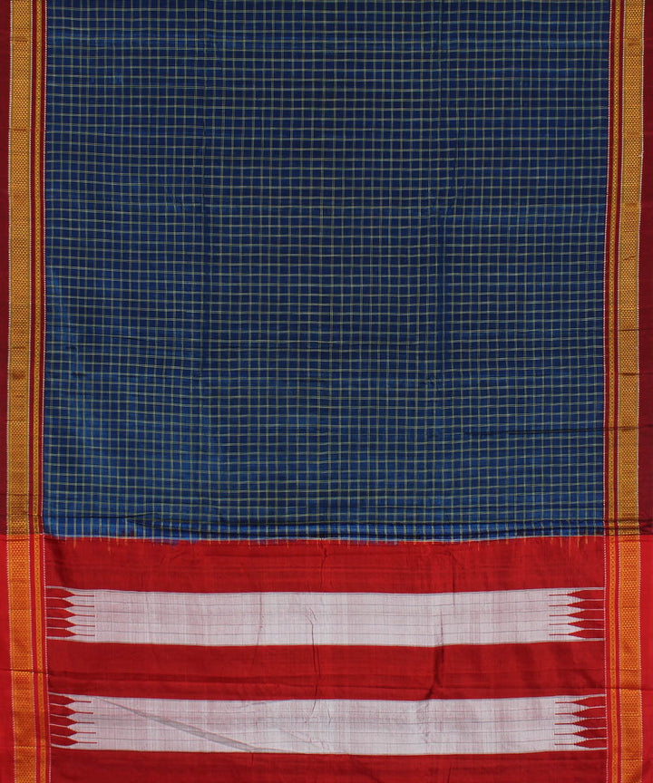 Cyan blue handloom cotton art silk chikki paras border ilkal saree