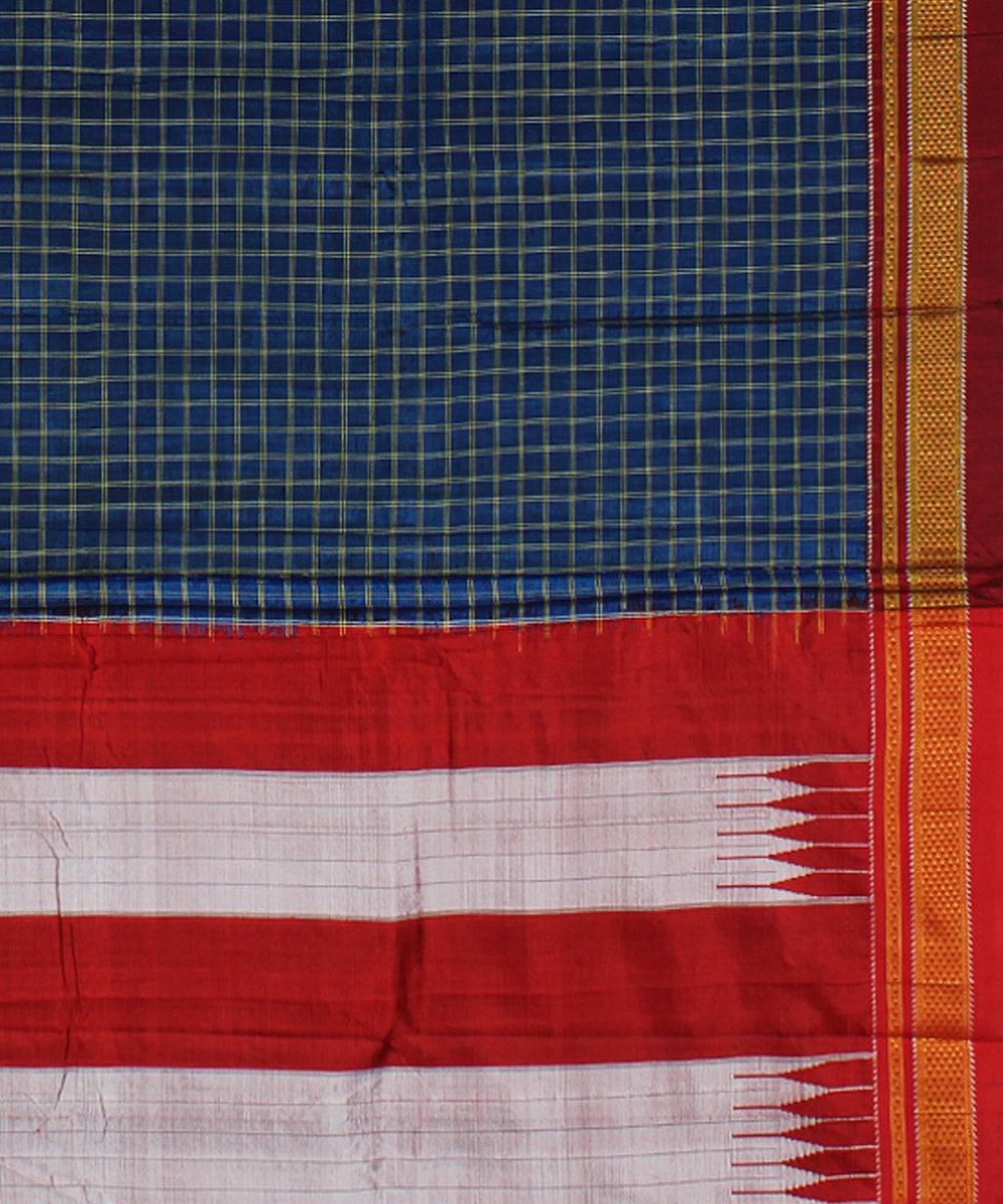 Cyan blue handloom cotton art silk chikki paras border ilkal saree