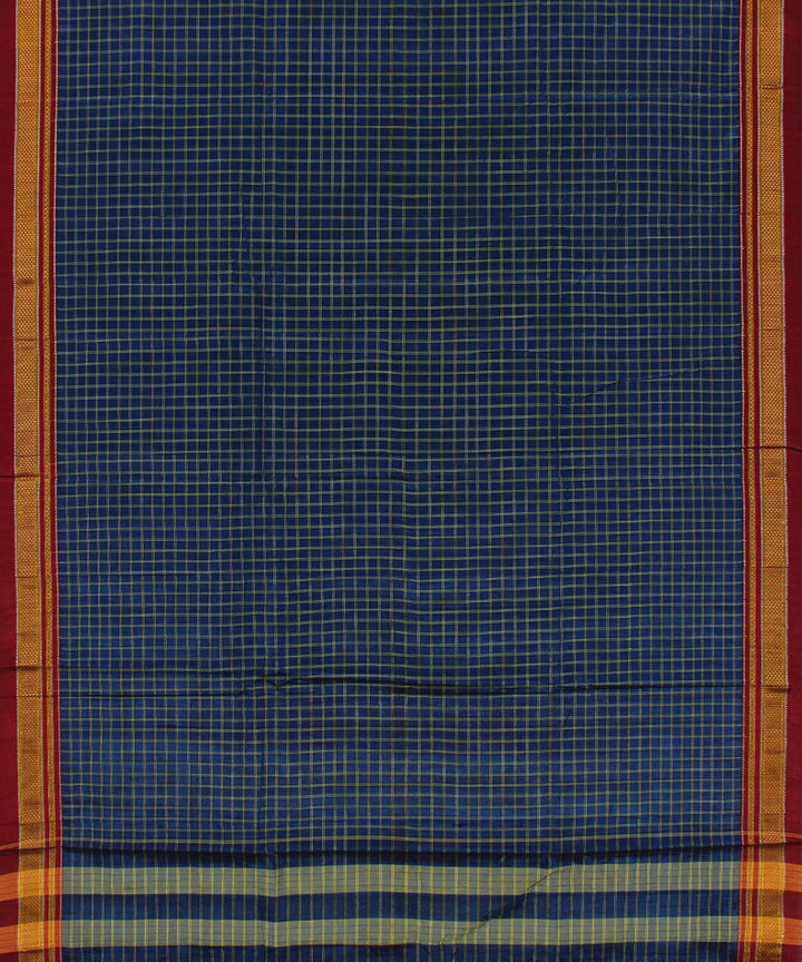 Cyan blue handloom cotton art silk chikki paras border ilkal saree