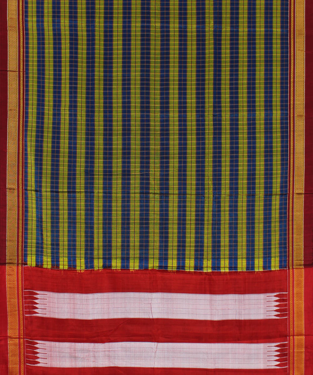 Blue green hand loom cotton art silk chikki paras border ilkal sari