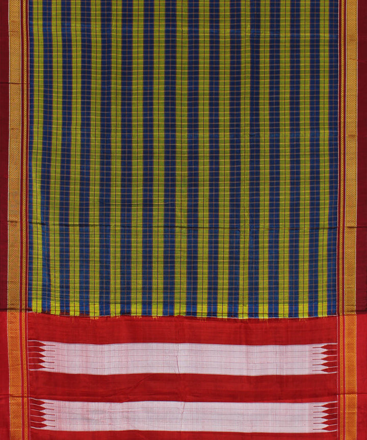 Blue green hand loom cotton art silk chikki paras border ilkal sari