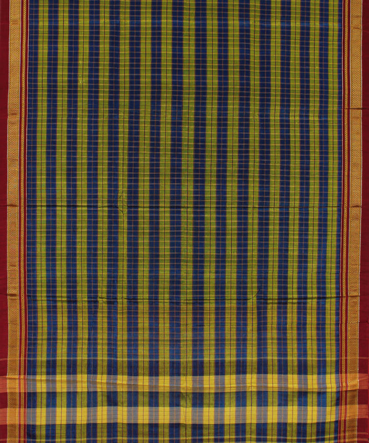 Blue green hand loom cotton art silk chikki paras border ilkal sari