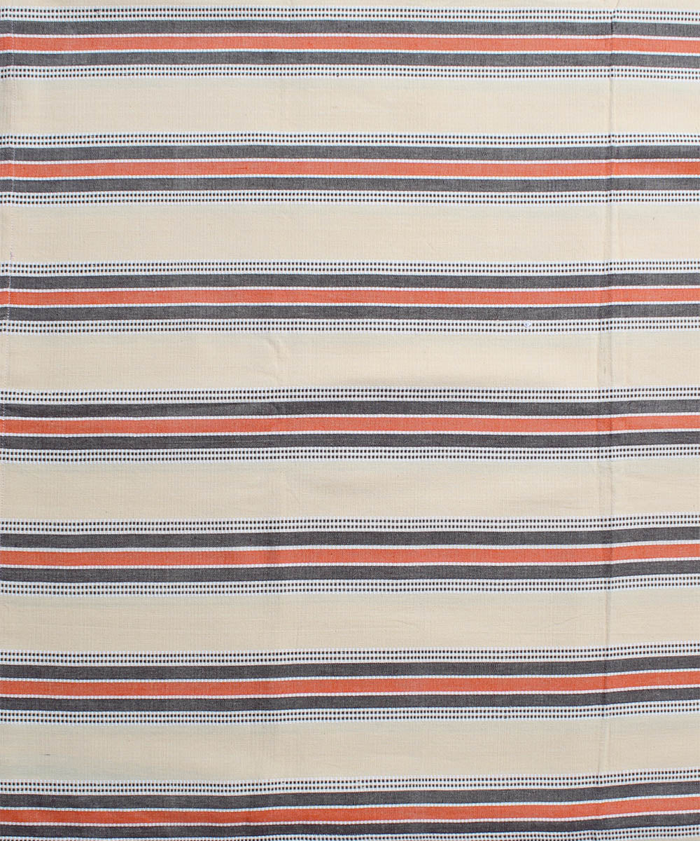 Orange and white stripe cotton handwoven double bed sheet