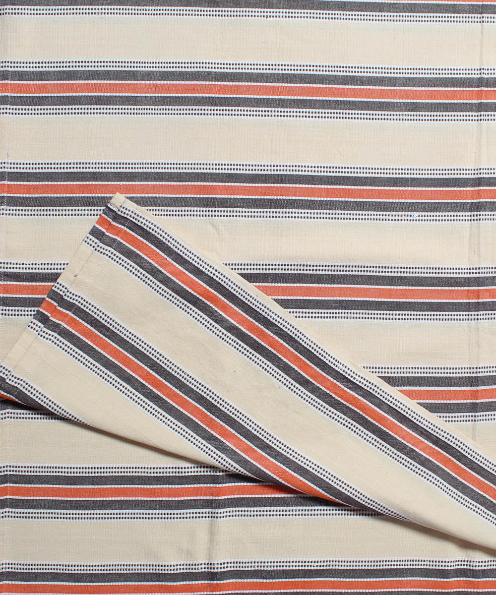 Orange and white stripe cotton handwoven double bed sheet