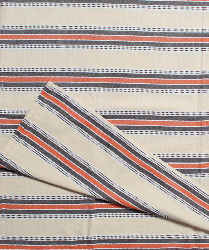 Orange and white stripe cotton handwoven double bed sheet