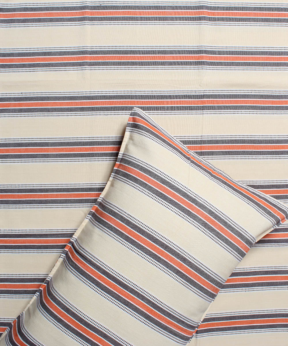 Orange and white stripe cotton handwoven double bed sheet