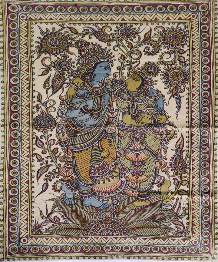 Multicolor hand painted cotton kalamkari krishna panel unframed