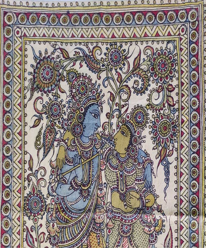 Multicolor hand painted cotton kalamkari krishna panel unframed