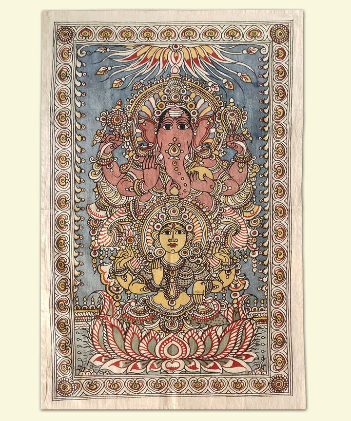 Multicolour hand painted cotton kalamkari ganesha panel unframed