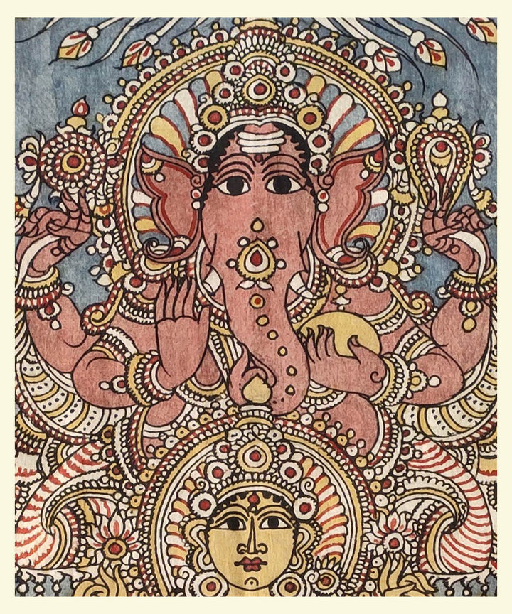 Multicolour hand painted cotton kalamkari ganesha panel unframed