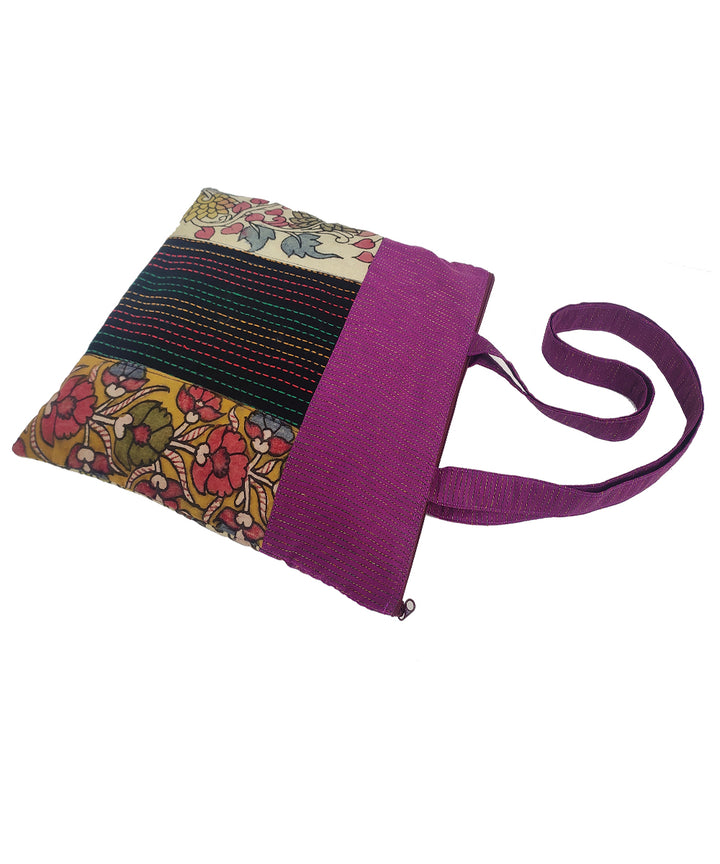 Multicolor handcrafted thread work kalamkari cotton tote bag