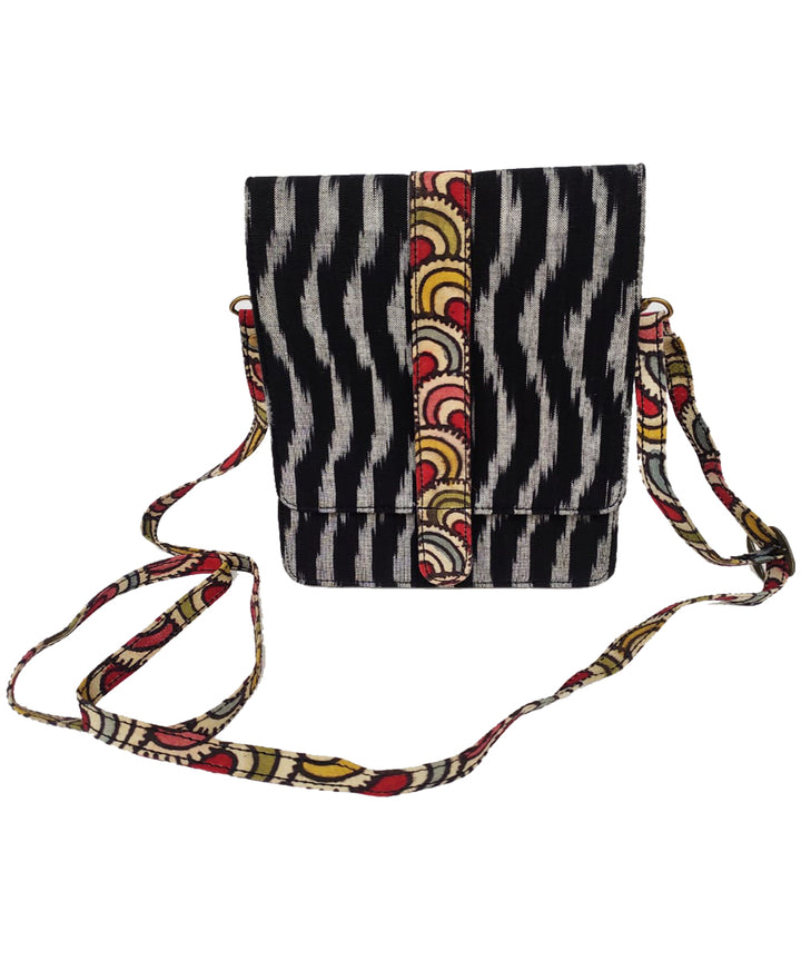 Black handcrafted ikat kalamkari cotton sling bag