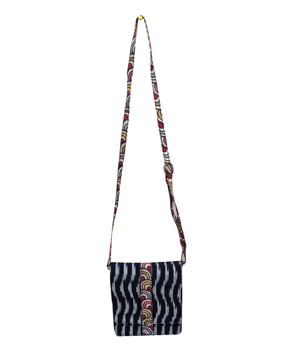 Black handcrafted ikat kalamkari cotton sling bag