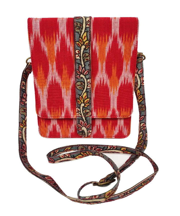 Red handcrafted ikat kalamkari cotton sling bag