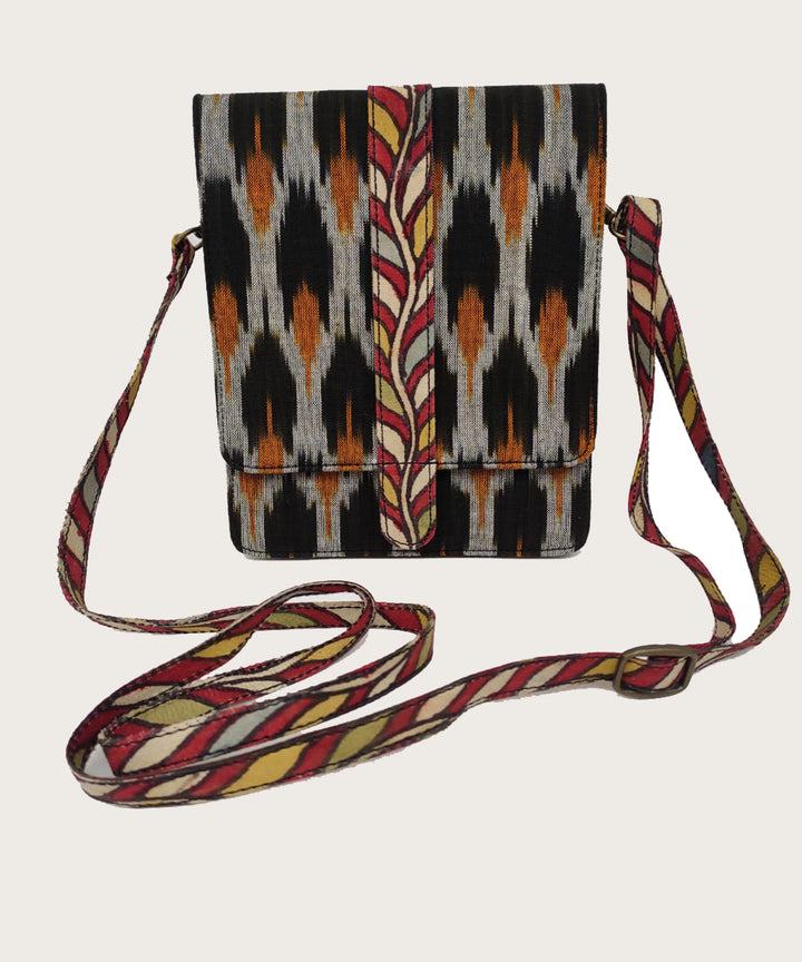 Black hand crafted ikat kalamkari cotton sling bag