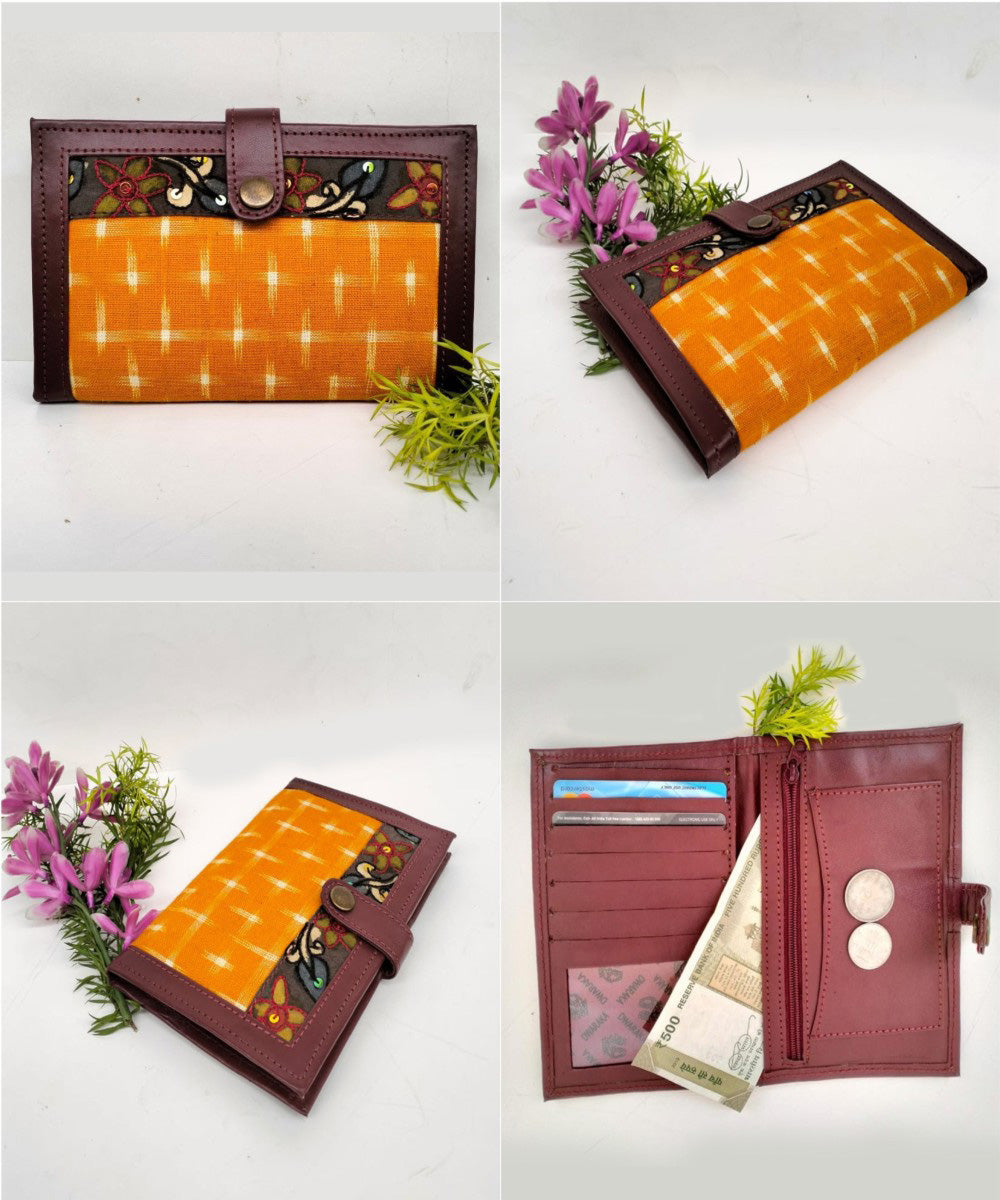 Yellow ikkat cotton kalamkari handcrafted wallet