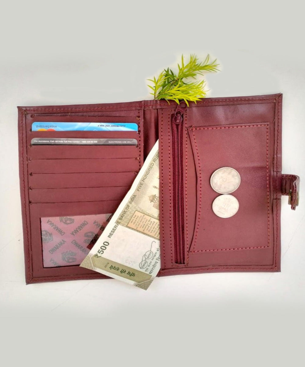 Yellow ikkat cotton kalamkari handcrafted wallet