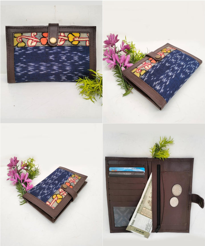 Navy blue ikkat cotton kalamkari handcrafted wallet