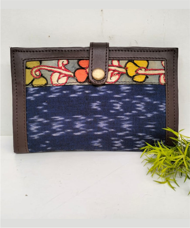 Navy blue ikkat cotton kalamkari handcrafted wallet