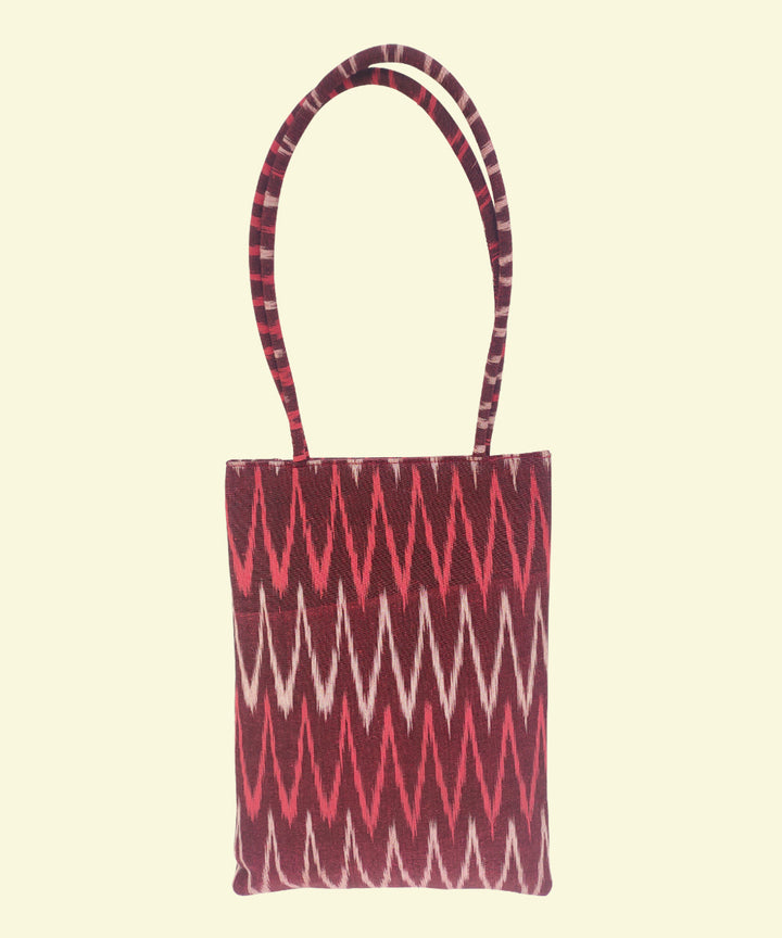Maroon handcrafted kalamkari ikat cotton tote bag