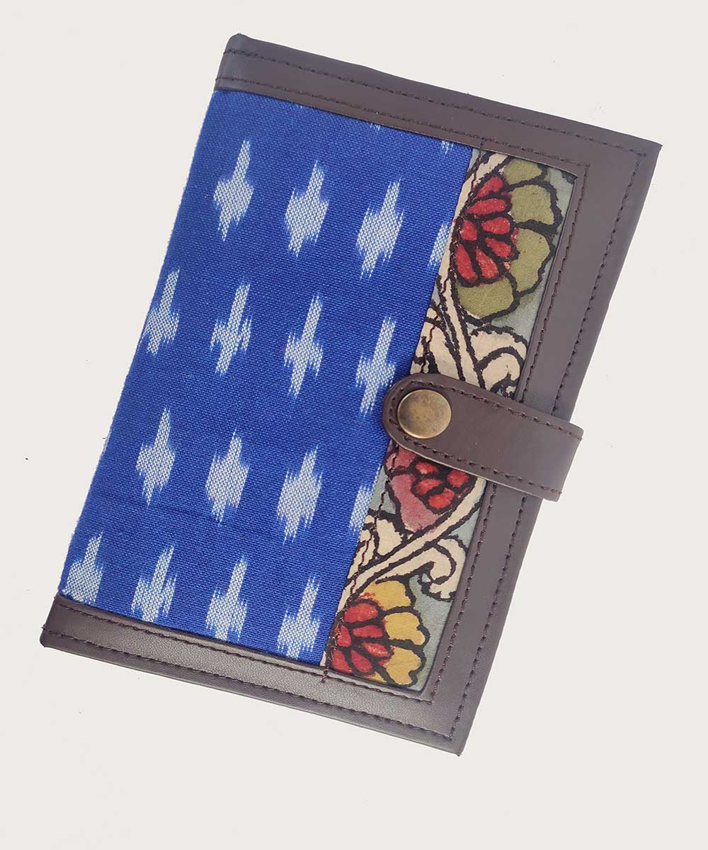 Blue handcrafted art leather cotton ikat kalamkari wallet