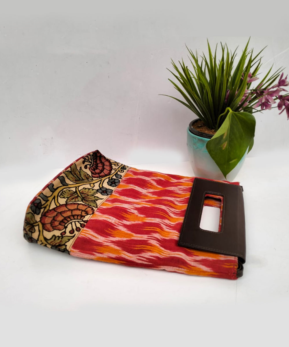 Orange ikkat cotton kalamkari handcrafted sling bag