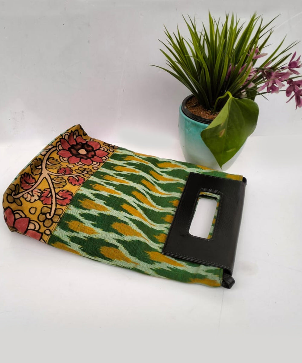 Light green ikkat cotton kalamkari handcrafted sling bag