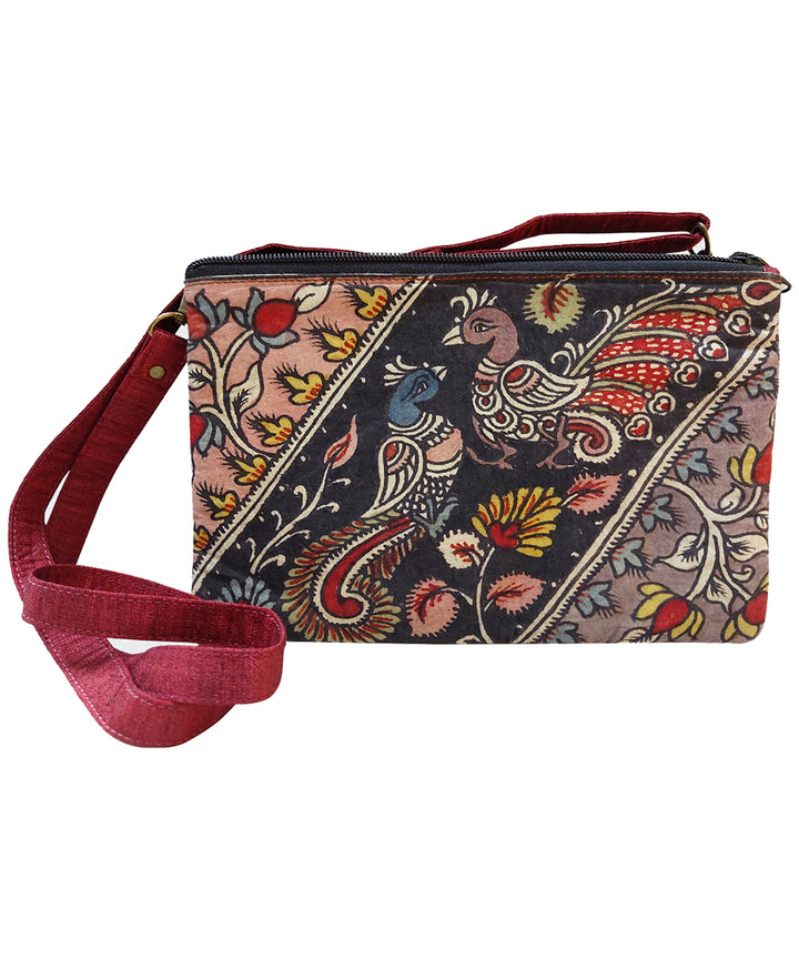 Multicolor hand painted ghicha silk cotton kalamkari sling bag
