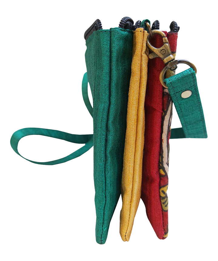Red hand painted ghicha silk cotton kalamkari sling bag