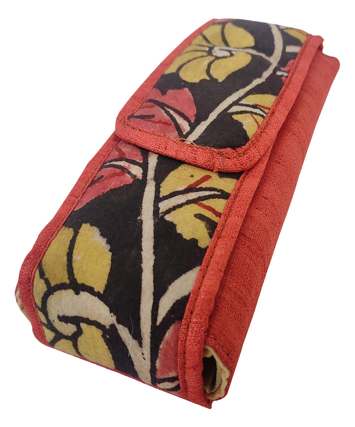 Orange craft board base ghicha silk cotton kalamkari cosmetic pouch