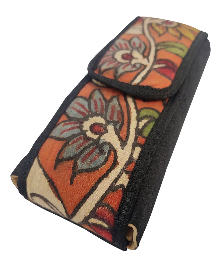 Black hand painted kalamkari ghicha silk cotton cosmetic pouch