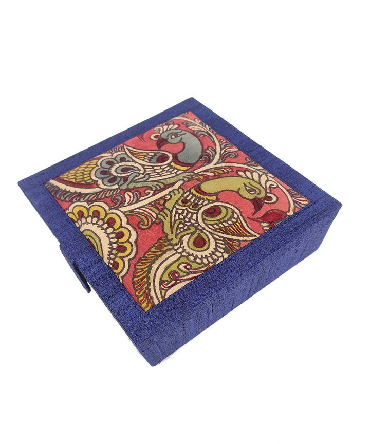 Blue craft board base with ghicha silk cotton kalamkari jewellery box