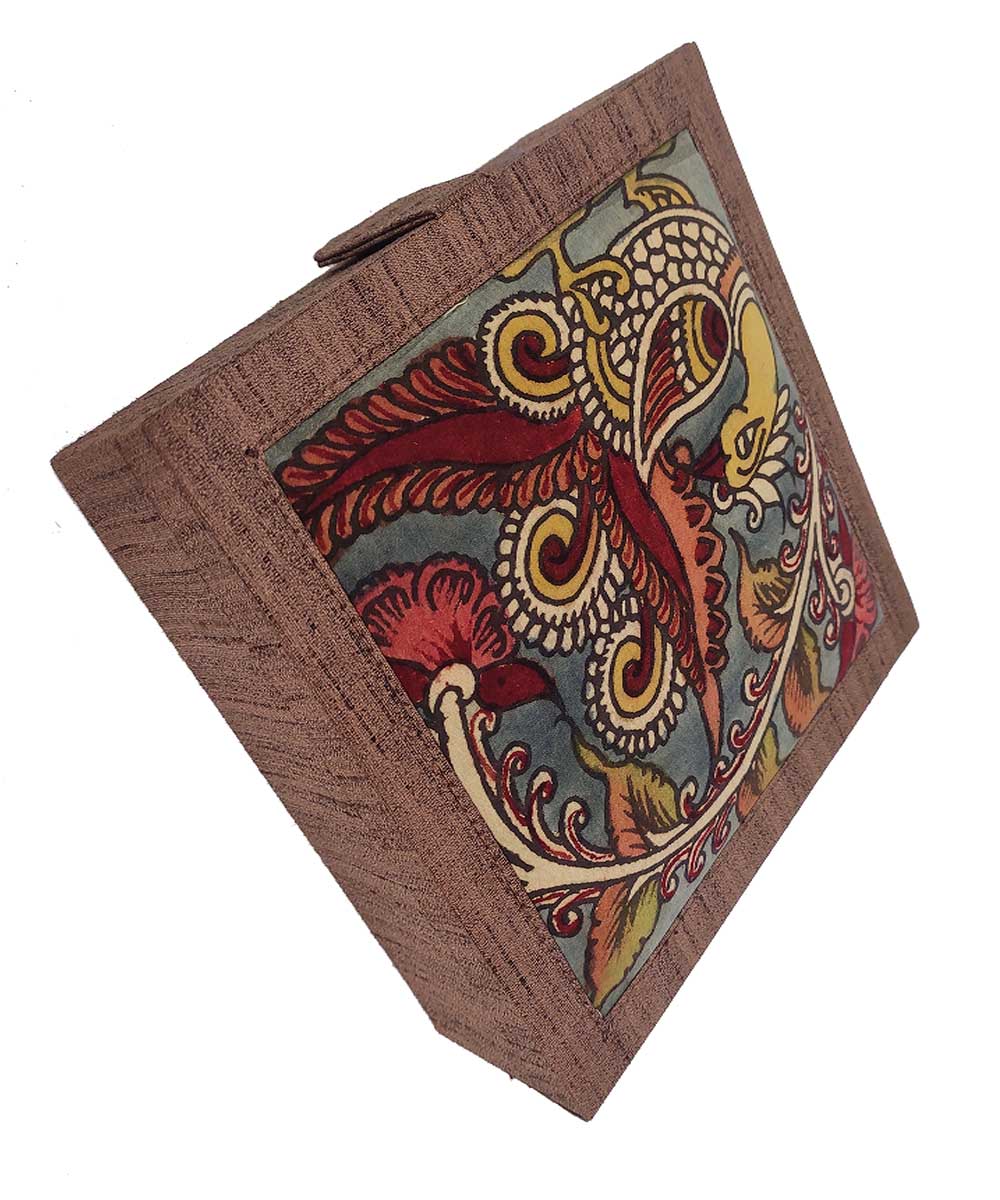 Maroon - Handpainted Kalamkari Natural Dyed Ghicha Silk Jewellery Box 26 main image 0