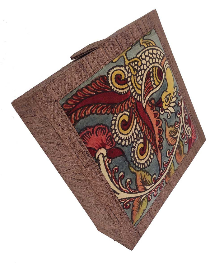 Brown craft board base with ghicha silk cotton kalamkari jewellery box