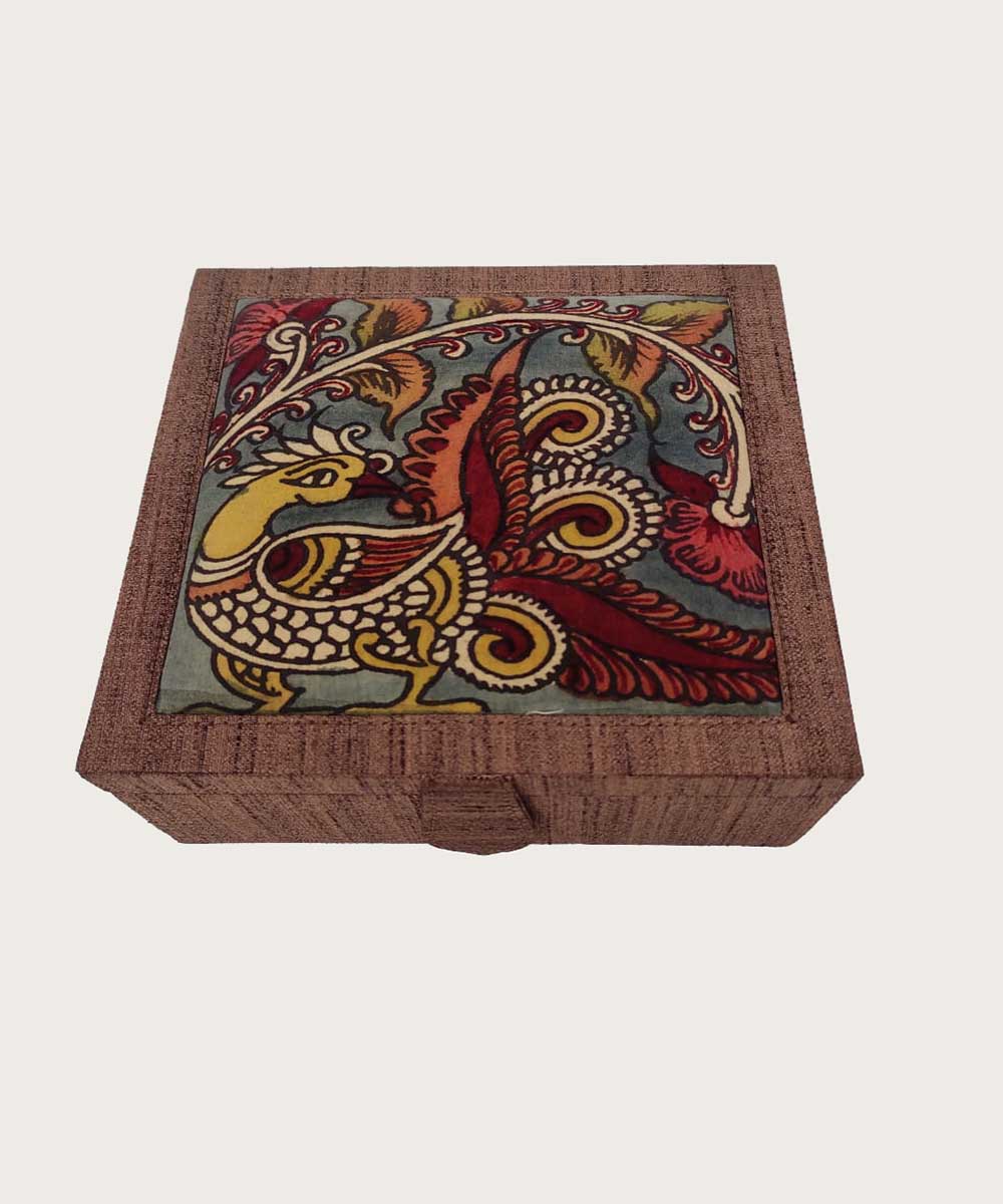 Brown craft board base with ghicha silk cotton kalamkari jewellery box